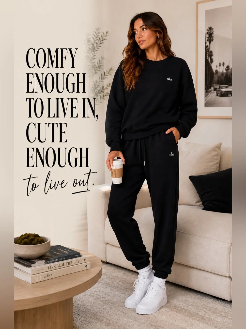 Alo Yoga Accolade Crewneck Sweatshirt Jogger Set Black XXS (CIGF003)